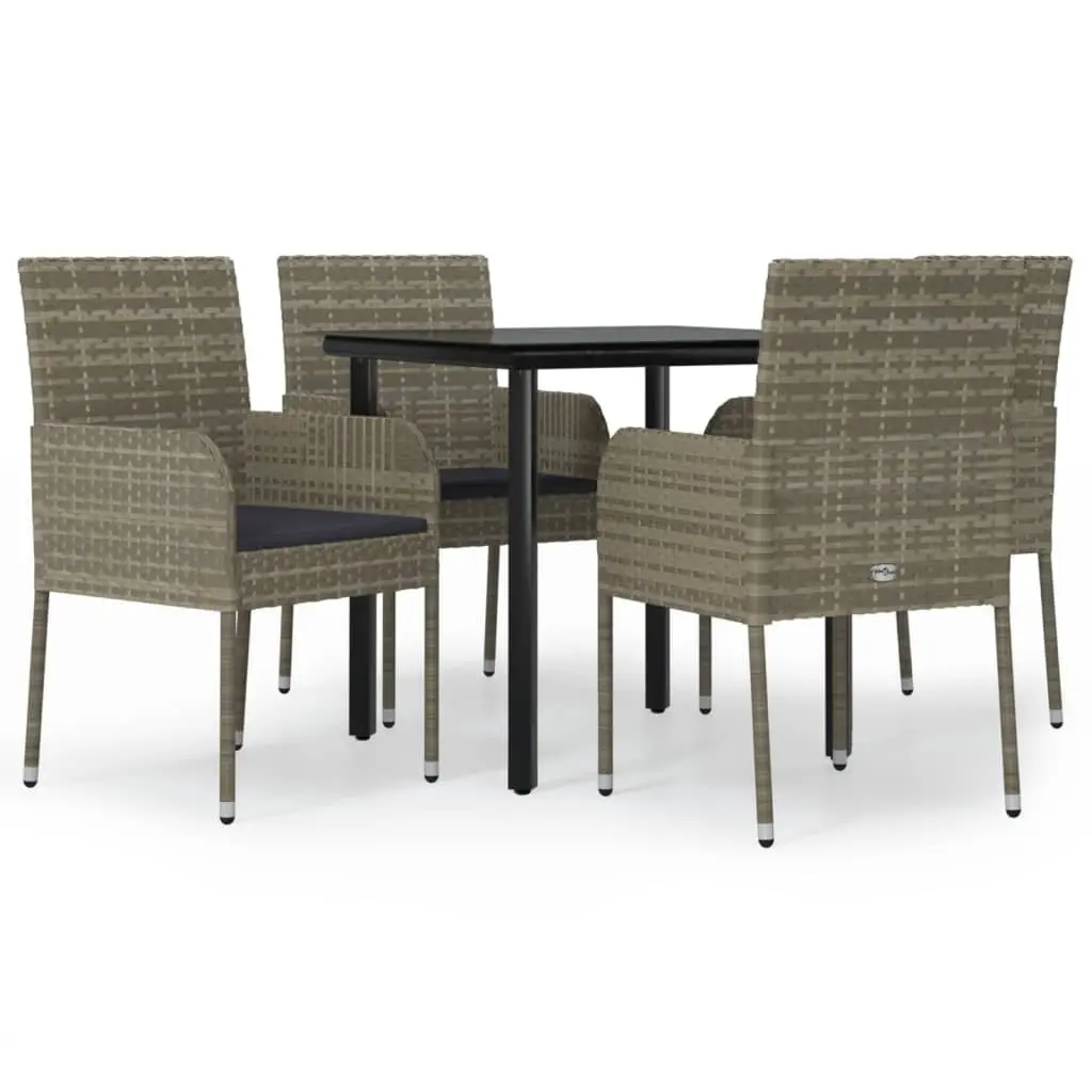 Garden Dining Set 5 Piece Grey Outdoor Furniture Patio Table with Tempered Glass Top and Padded Chairs with Backrests