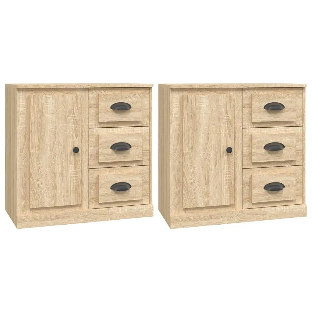 Sideboard Cabinet 2 pcs Brown Engineered Wood Storage Buffet Furniture