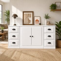 White Engineered Wood Sideboards Set of 3 Storage Cabinet Buffet Display