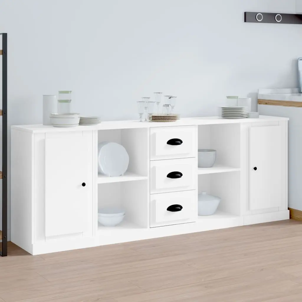 White Sideboards Set of 3 Engineered Wood Storage Cabinet Buffet Furniture