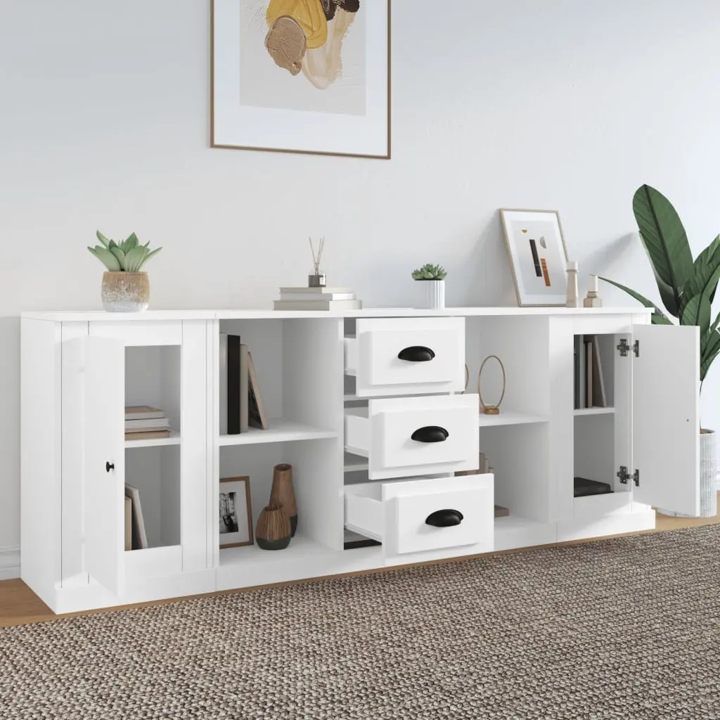 White Sideboards Set of 3 Engineered Wood Storage Cabinet Buffet Furniture