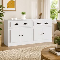 White Engineered Wood Sideboard Storage Cabinet with Wall Attachment Device
