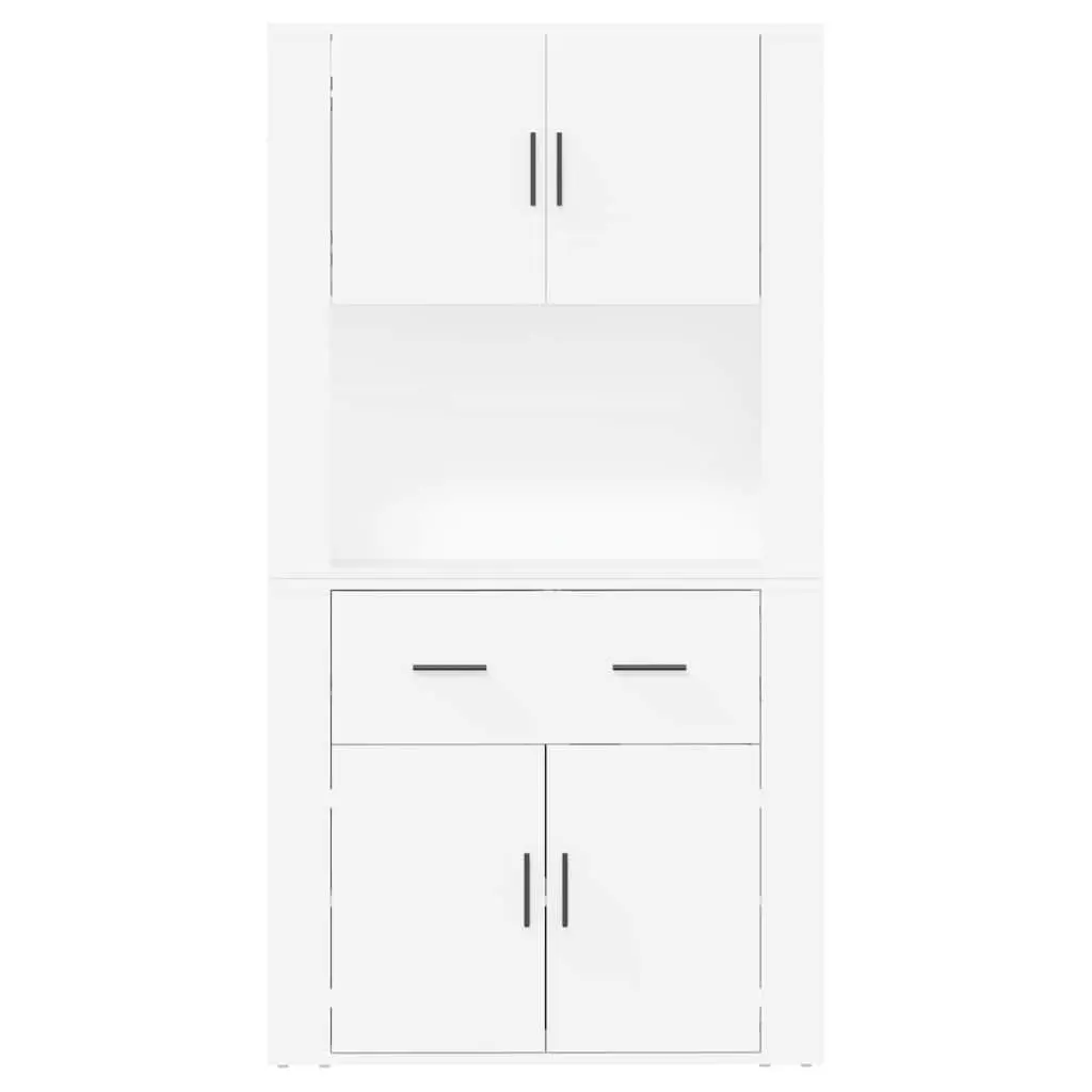 Wall-Mounted Highboard Storage Cabinet White Engineered Wood Space-Saving Sideboard
