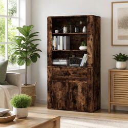 Wall-Mounted Smoked Oak Highboard for Space Efficiency