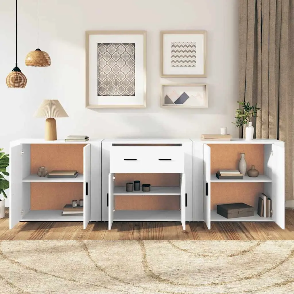 White Engineered Wood Sideboard Cabinet Storage Furniture Display Unit 3 Piece