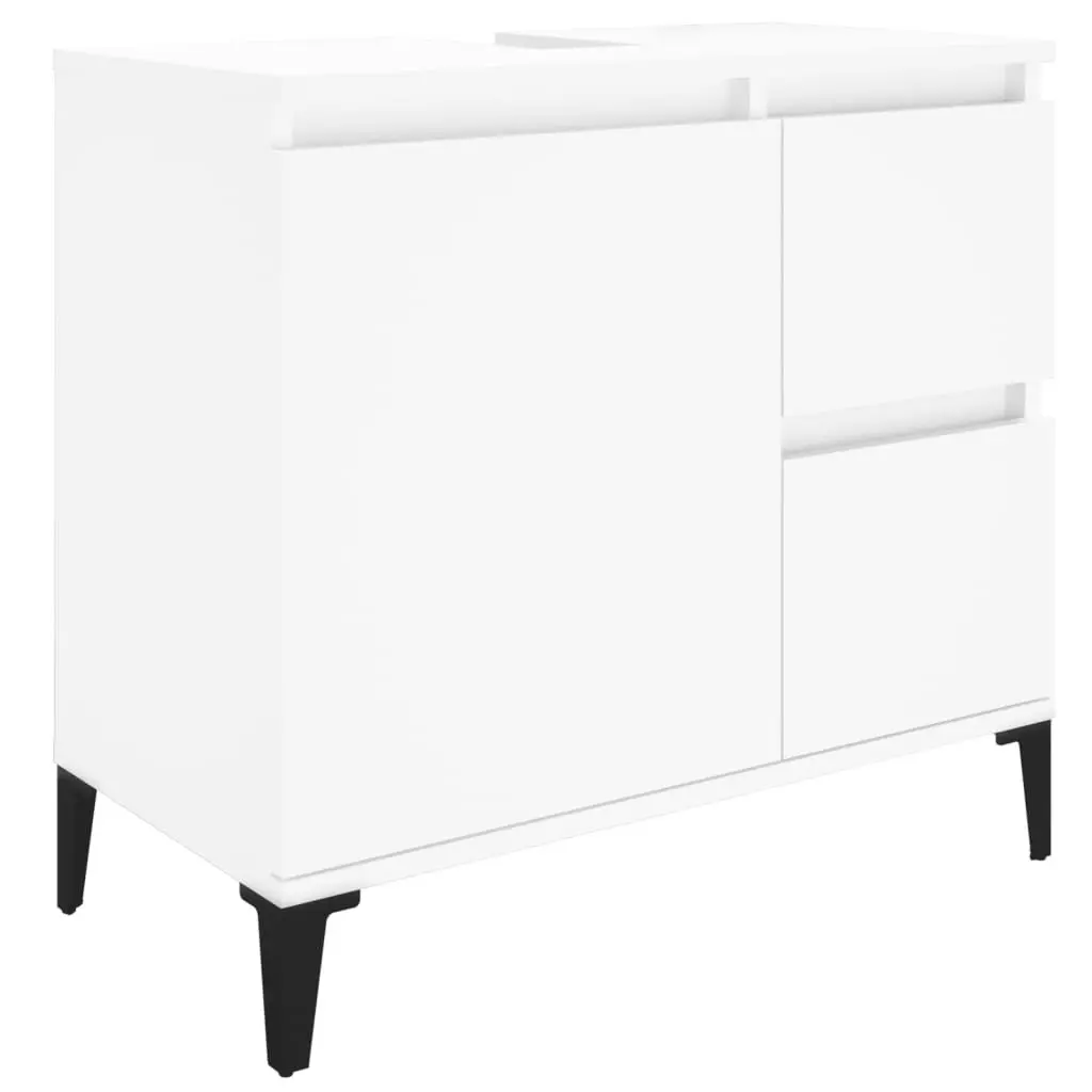 3 Piece Bathroom Cabinet Set White Engineered Wood Storage Furniture