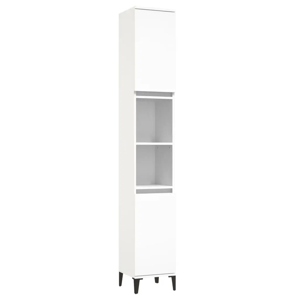 3 Piece Bathroom Cabinet Set White Engineered Wood Storage Furniture