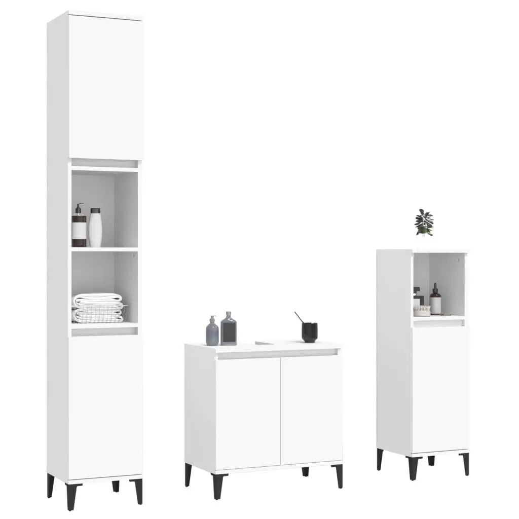 White Bathroom Furniture Set 3 Piece with Organized Storage Cabinet and Vanity Sink Unit