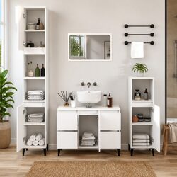 3 Piece Bathroom Furniture Set White Storage Cabinet Vanity Unit Organiser