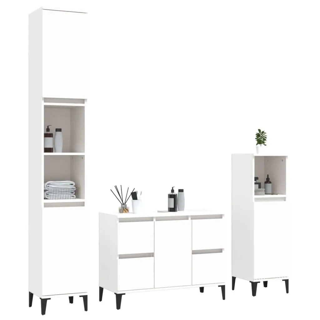 3 Piece Bathroom Furniture Set White Storage Cabinet Vanity Unit Organiser