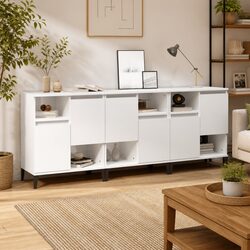 Sideboards 3 pcs High Gloss White Storage Cabinet Engineered Wood Furniture