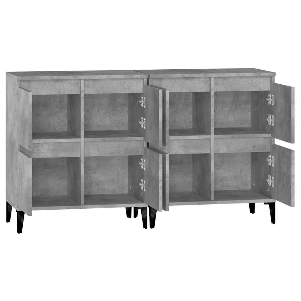 Grey Storage Buffet Cabinet Set 2pcs Engineered Wood 60x35x70cm with 4 Compartments for Organized Storage and Display