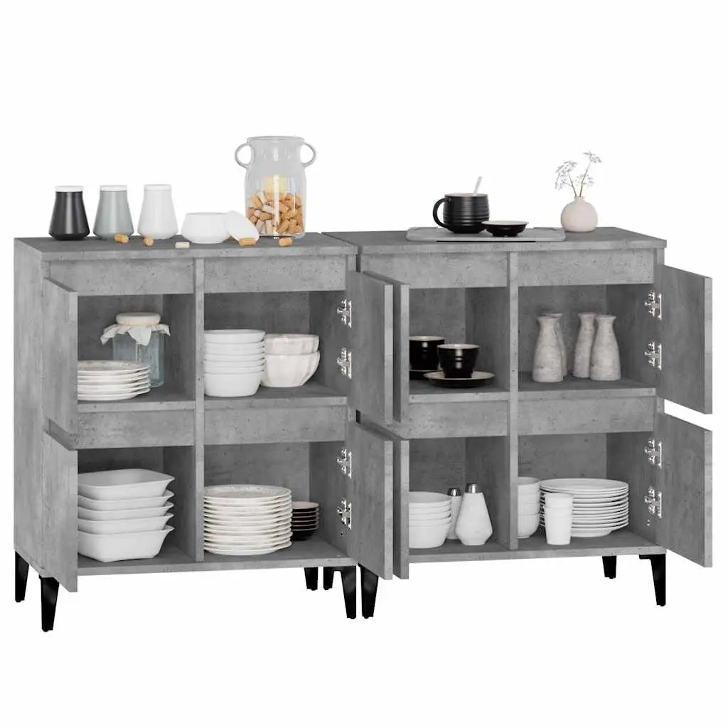 Grey Storage Buffet Cabinet Set 2pcs Engineered Wood 60x35x70cm with 4 Compartments for Organized Storage and Display