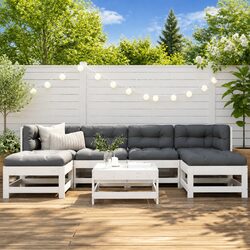 Garden Lounge Set 7 Piece Outdoor Furniture White Wooden Sofa Patio Cushioned