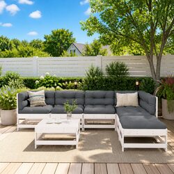 Garden Lounge Set 7 Piece Outdoor Furniture with Cushions White Slatted Wood