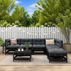 Garden Lounge Set 7 Piece Outdoor Furniture Patio Sofa with Cushions Black Wood