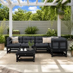 6 Piece Outdoor Lounge Set in Black for Patio Relaxation
