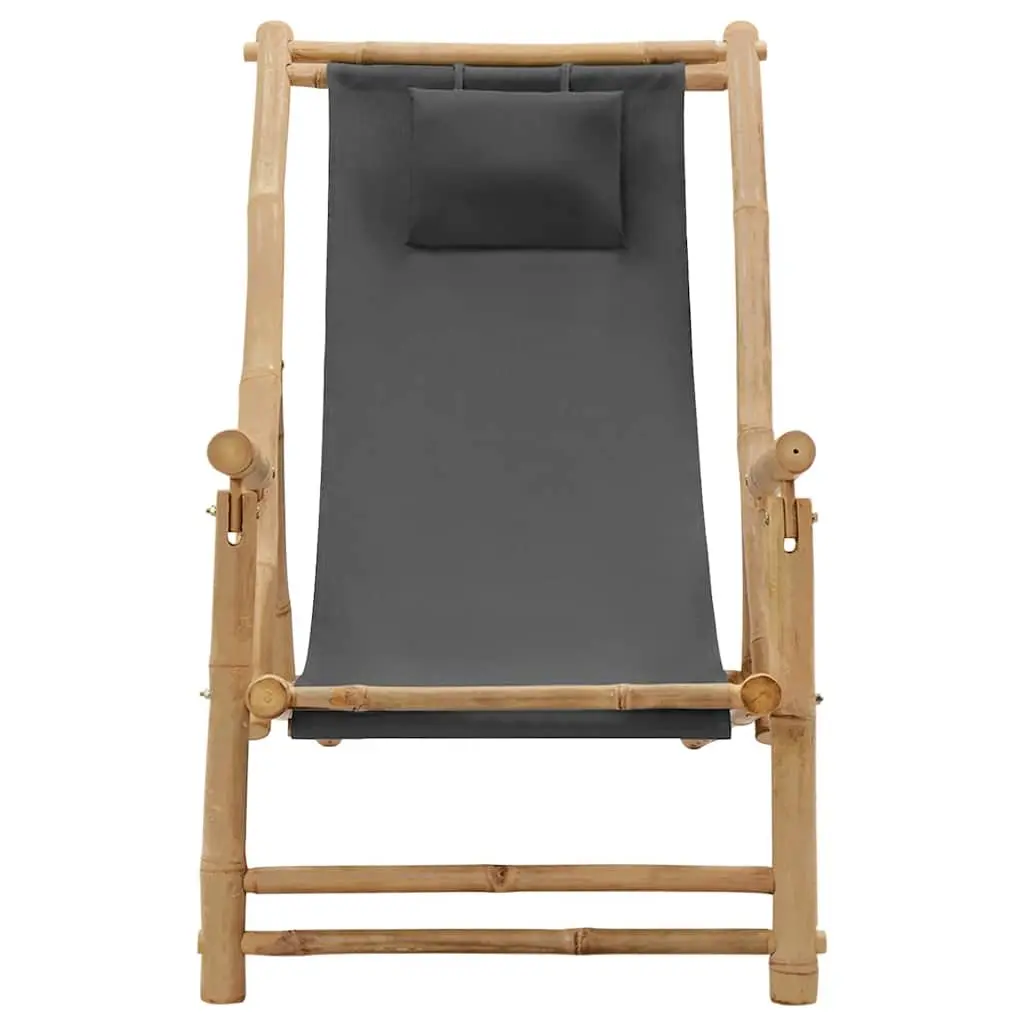 Deck Chair Outdoor Garden Patio Seating Bamboo Frame Canvas Adjustable Backrest