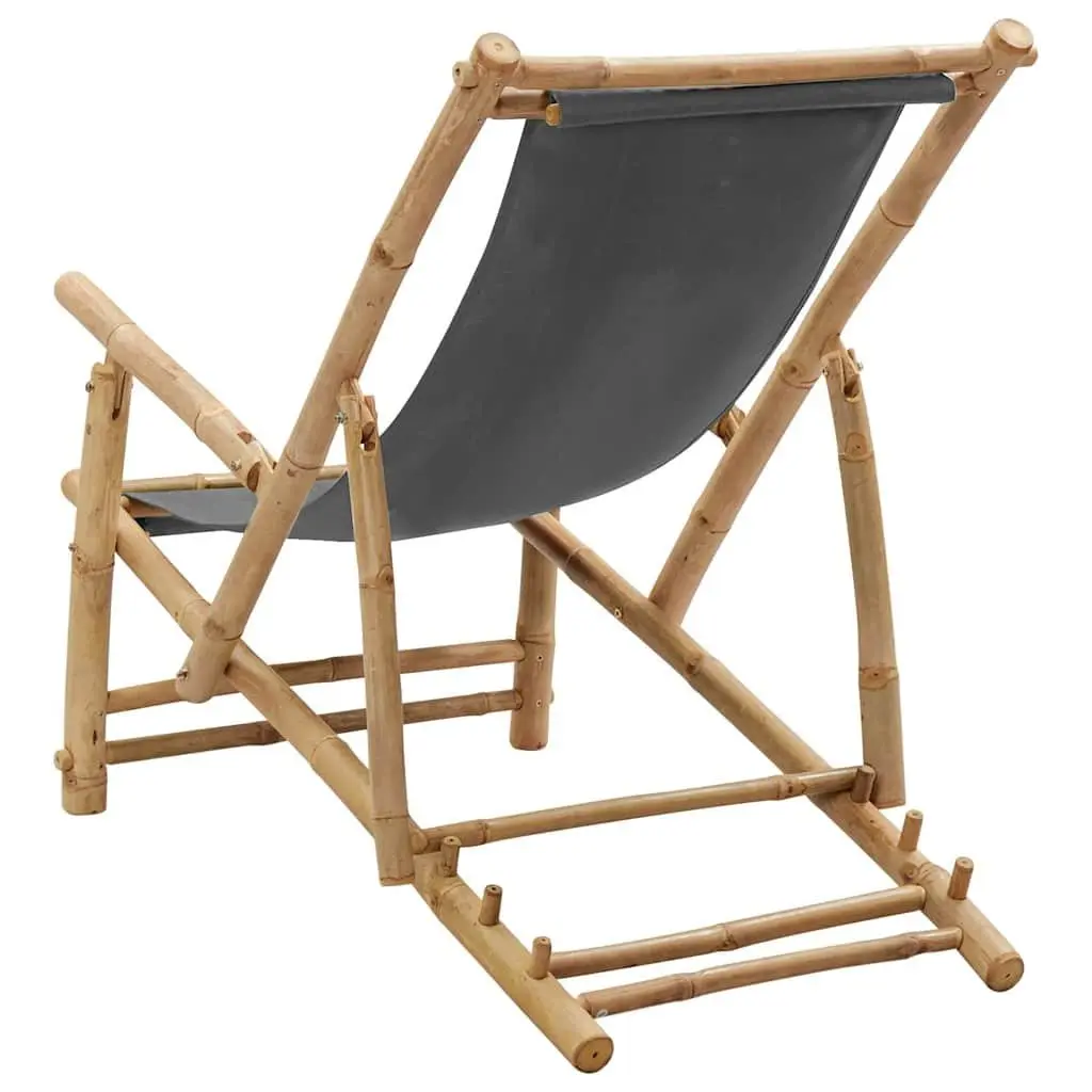 Deck Chair Outdoor Garden Patio Seating Bamboo Frame Canvas Adjustable Backrest