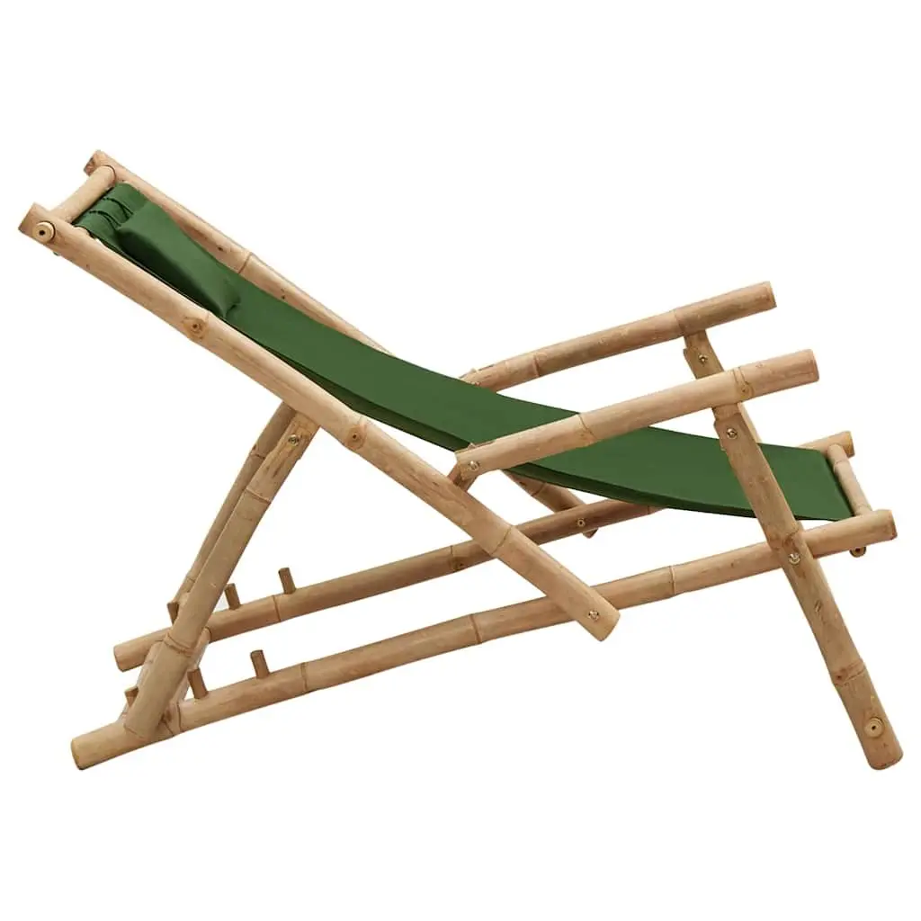 Outdoor Deck Chair Bamboo Frame Canvas Seat Garden Patio Adjustable Backrest