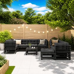 Garden Lounge Set 10 Piece Outdoor Furniture Black Slatted Wood Patio Sofa
