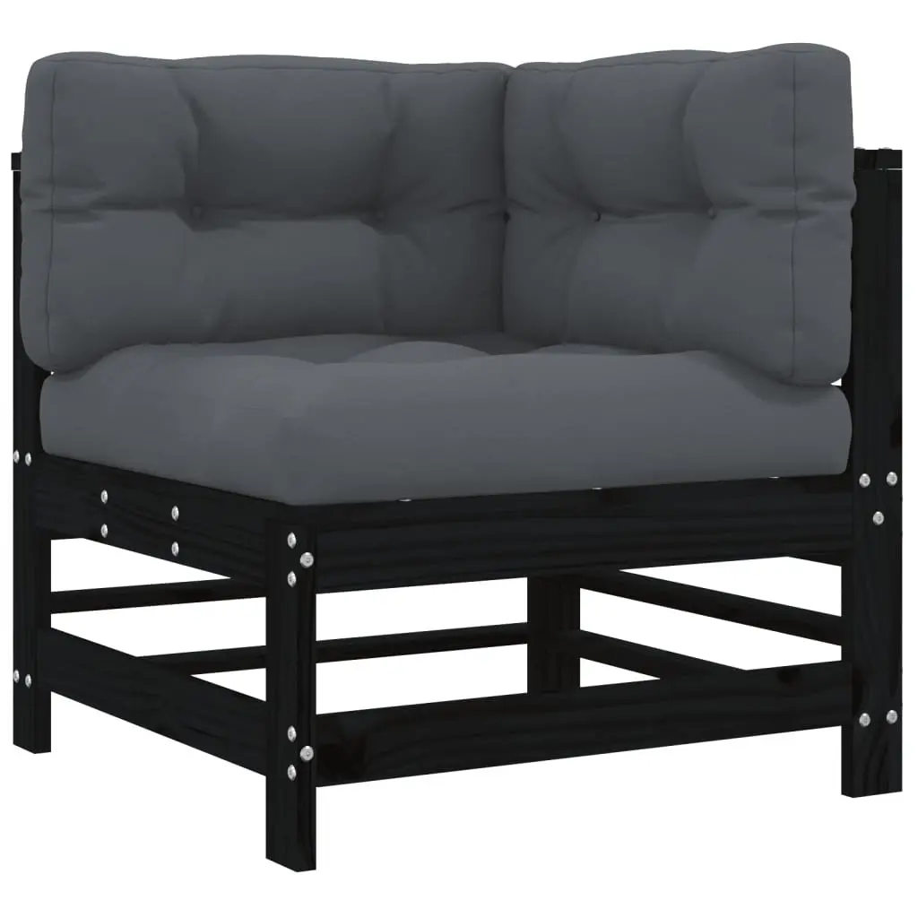 Garden Lounge Set 10 Piece Black Slatted Wood Patio Sofa with Cushions
