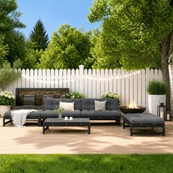 Wooden Garden Lounge Set 5 Piece Outdoor Furniture with Cushions Black