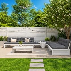 White 6 Piece Modular Garden Lounge Set with Cushions