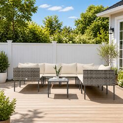 Garden Lounge Set 9 Piece Outdoor Furniture Grey Poly Rattan with Cushions