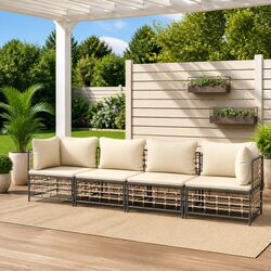 Garden Lounge Set 4 Piece Outdoor Seating with Cushions Poly Rattan Anthracite