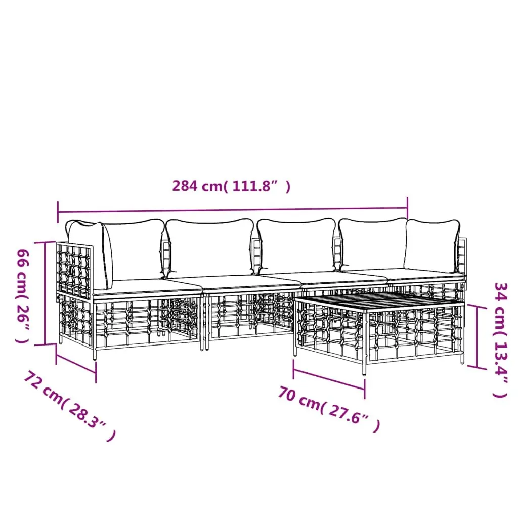 5PieceModularGardenLoungeSetwithCushionsinAnthracitePolyRattan