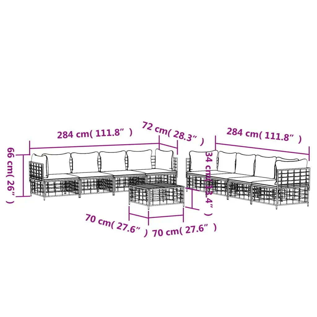 9 Piece Outdoor Lounge Set Anthracite Weather-Resistant Poly Rattan Sofa with Cushions