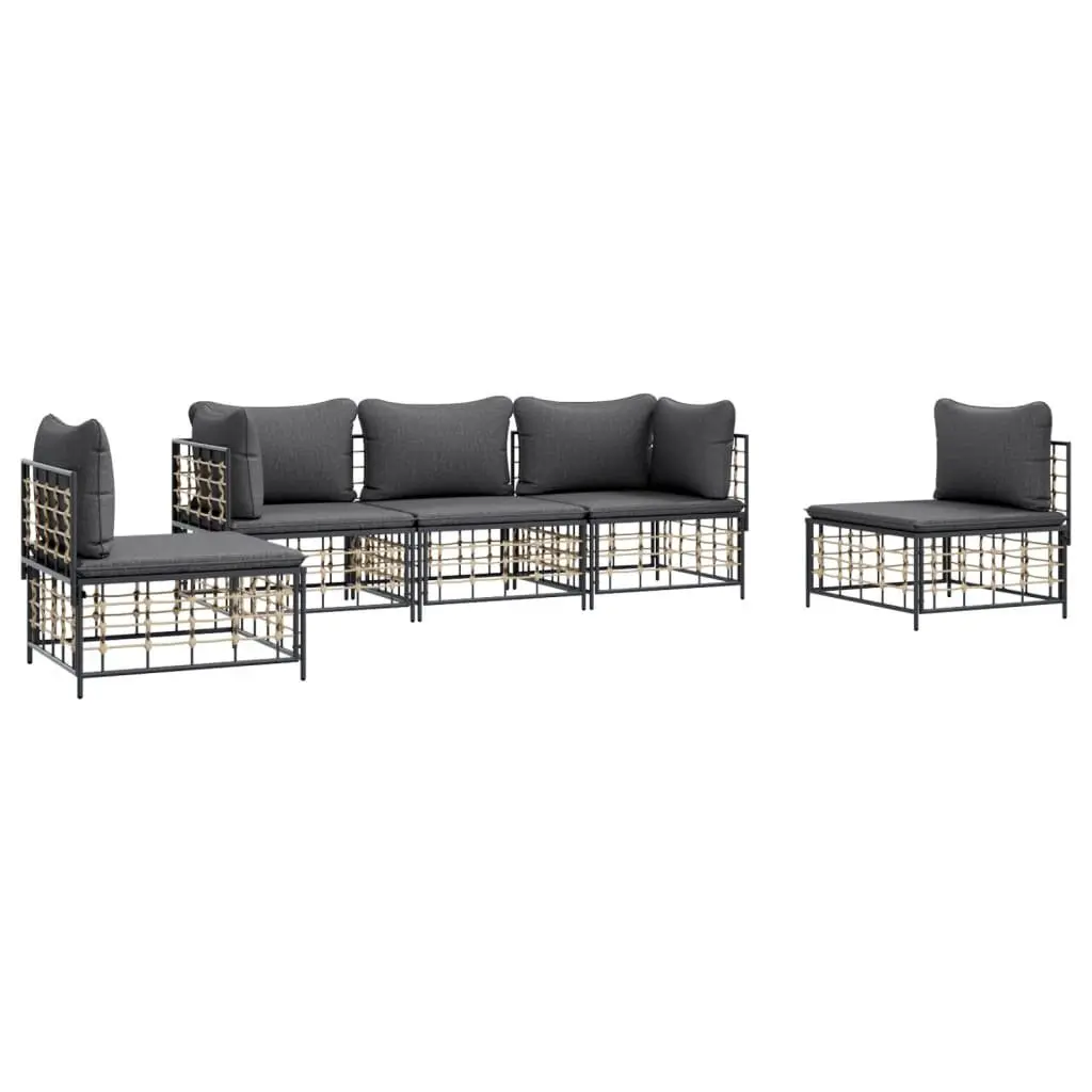 5 Piece Garden Lounge Set Outdoor Seating Furniture Weather Resistant Poly Rattan with Cushions Anthracite
