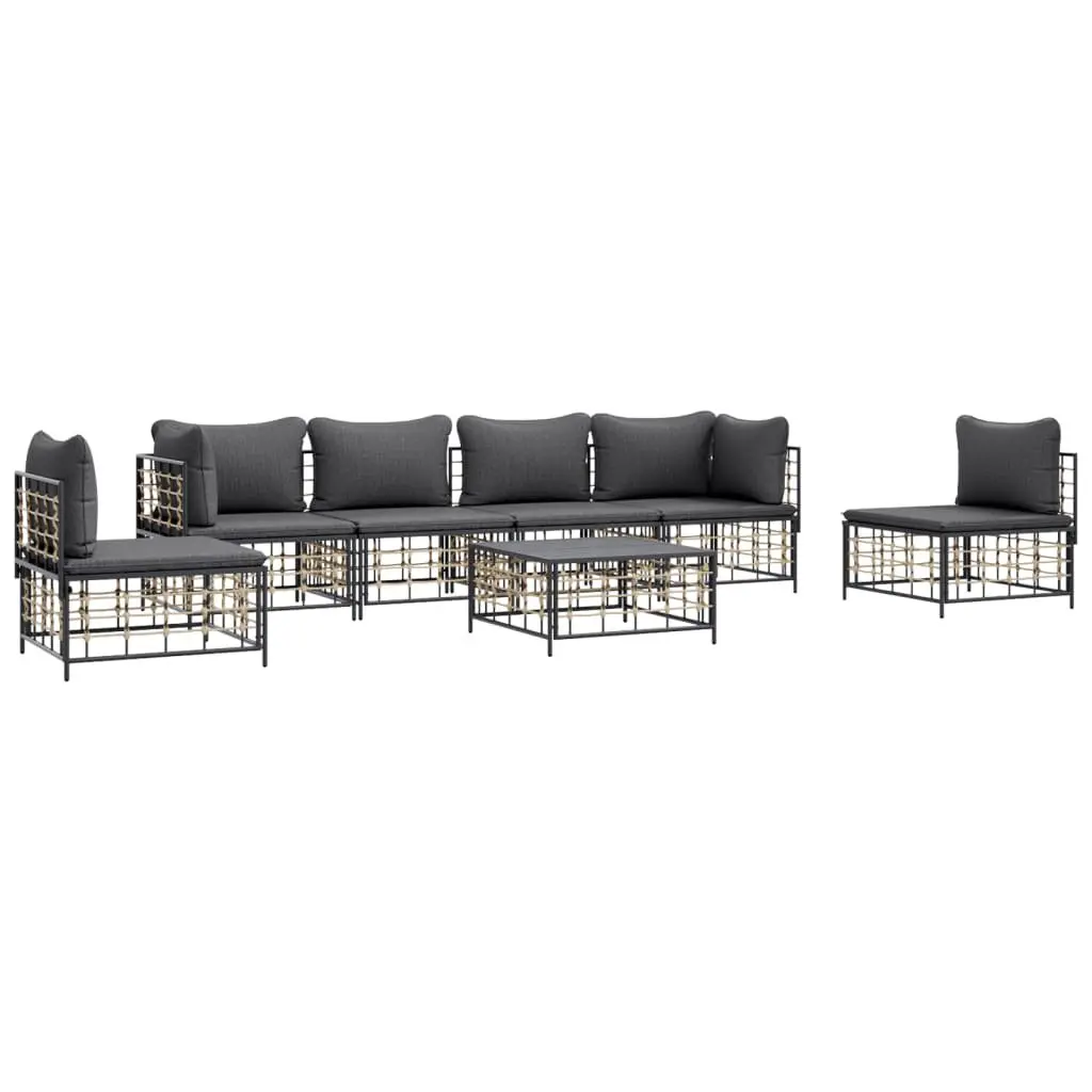 7 Piece Garden Lounge Set Anthracite Poly Rattan Outdoor Sofa with Cushions