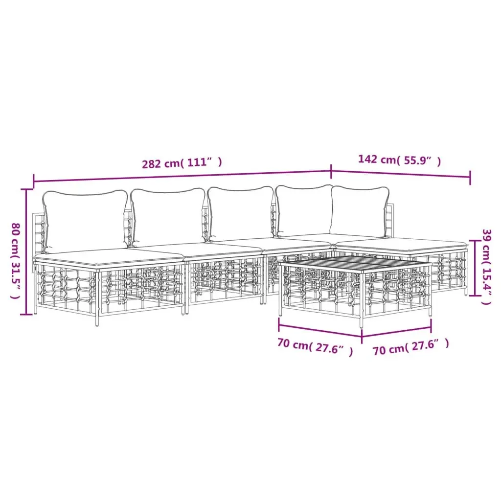6 Piece Garden Lounge Set Anthracite Poly Rattan Cushions Modular Outdoor Furniture