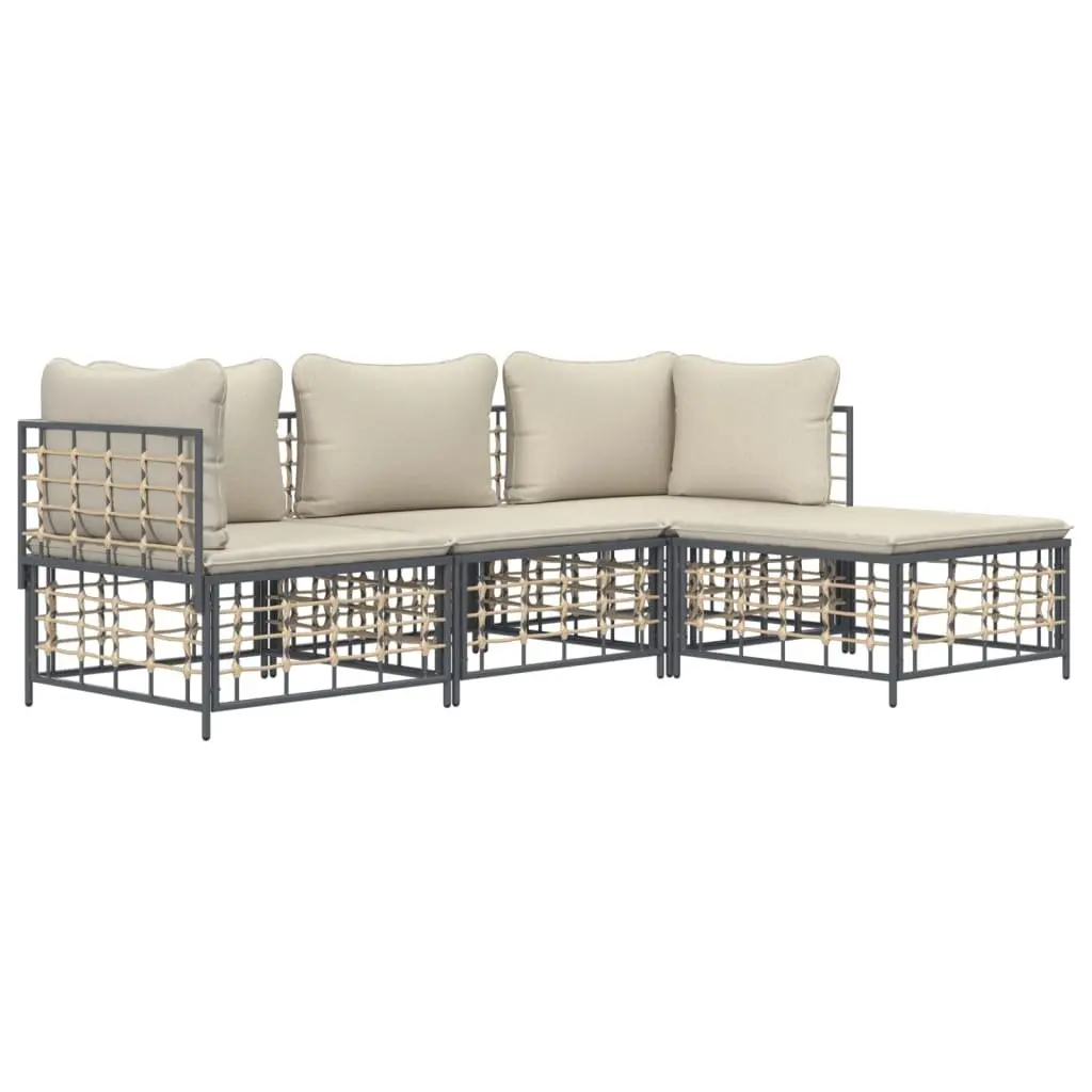 Outdoor Lounge Set 4 Piece Modular Sectional Sofa Weather Resistant Poly Rattan with Cushions