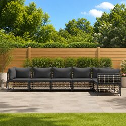 Garden Lounge Set 6 Piece Outdoor Seating Poly Rattan Anthracite with Cushions