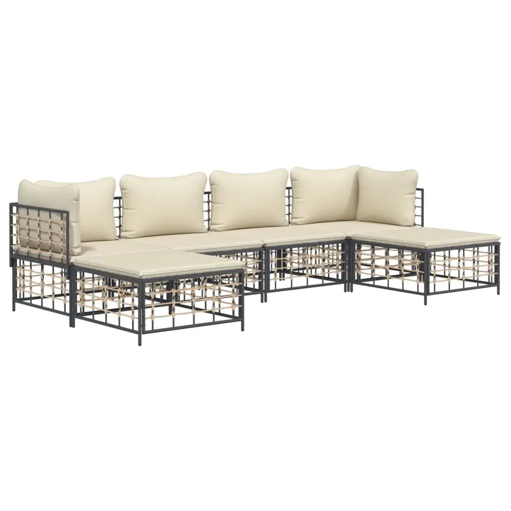 6 Piece Anthracite Garden Lounge Set Cushioned Poly Rattan Seating