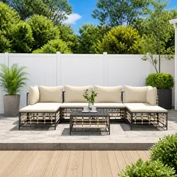 7 Piece Garden Lounge Set Outdoor Sofa Sectional Anthracite Poly Rattan with