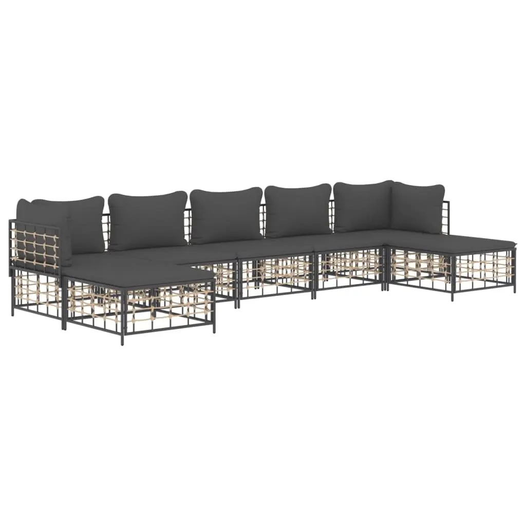 7 Piece Garden Lounge Set Anthracite Poly Rattan Cushions Outdoor Furniture