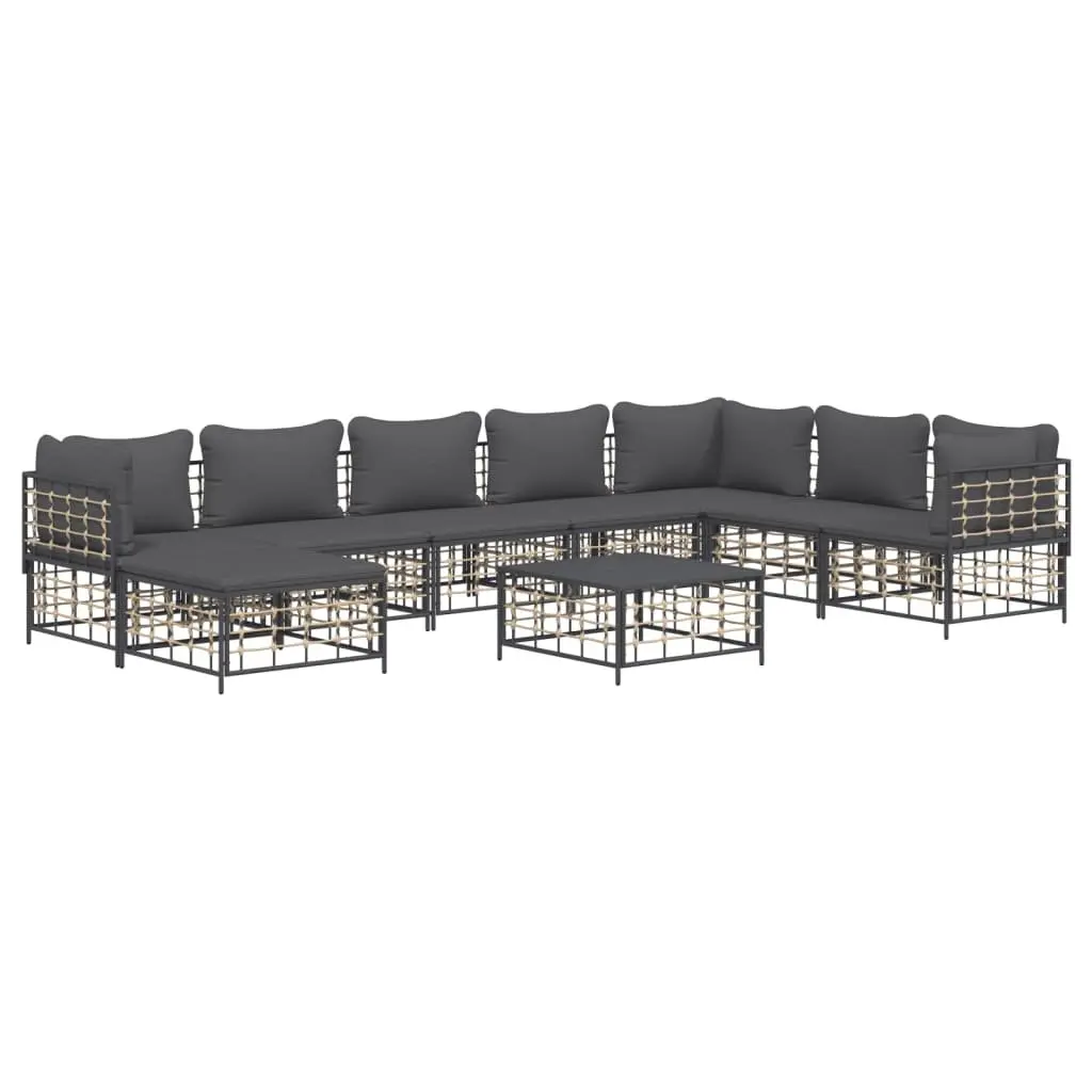 9 Piece Garden Lounge Set Outdoor Seating Poly Rattan Anthracite with Cushions