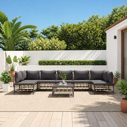 8 Piece Garden Lounge Set Outdoor Sofa Cushions Anthracite Poly Rattan Patio