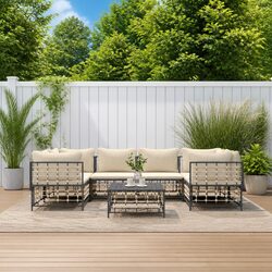 7 Piece Garden Lounge Set Anthracite Poly Rattan Outdoor Sofa with Cushions