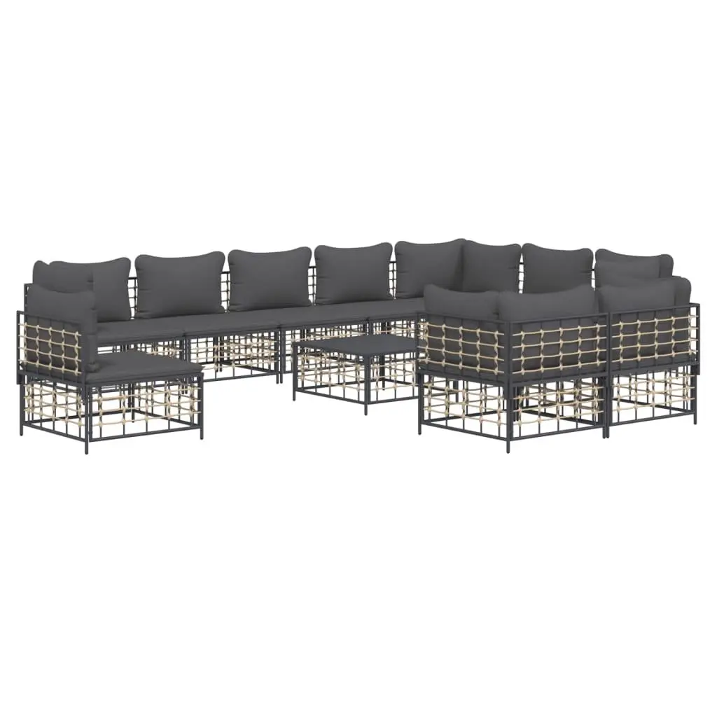 11 Piece Garden Sofa Set with Cushions Weather-Resistant Poly Rattan and Steel Frame Anthracite Outdoor Lounge Furniture