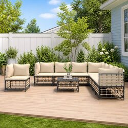 Outdoor Garden Lounge Set 9 Piece Poly Rattan Seating with Cushions Anthracite