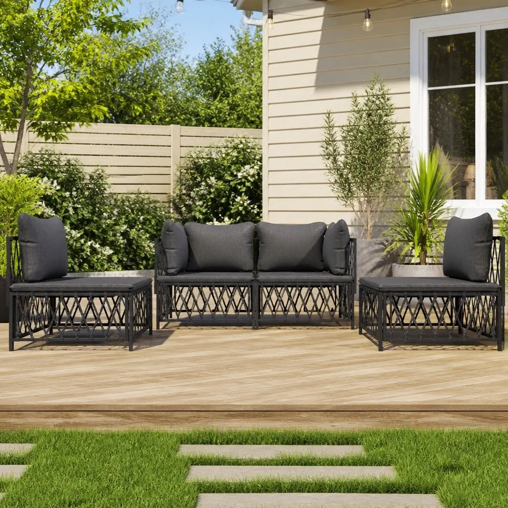 Garden Lounge Set 4 Piece Outdoor Furniture Anthracite Steel Frame Cushions