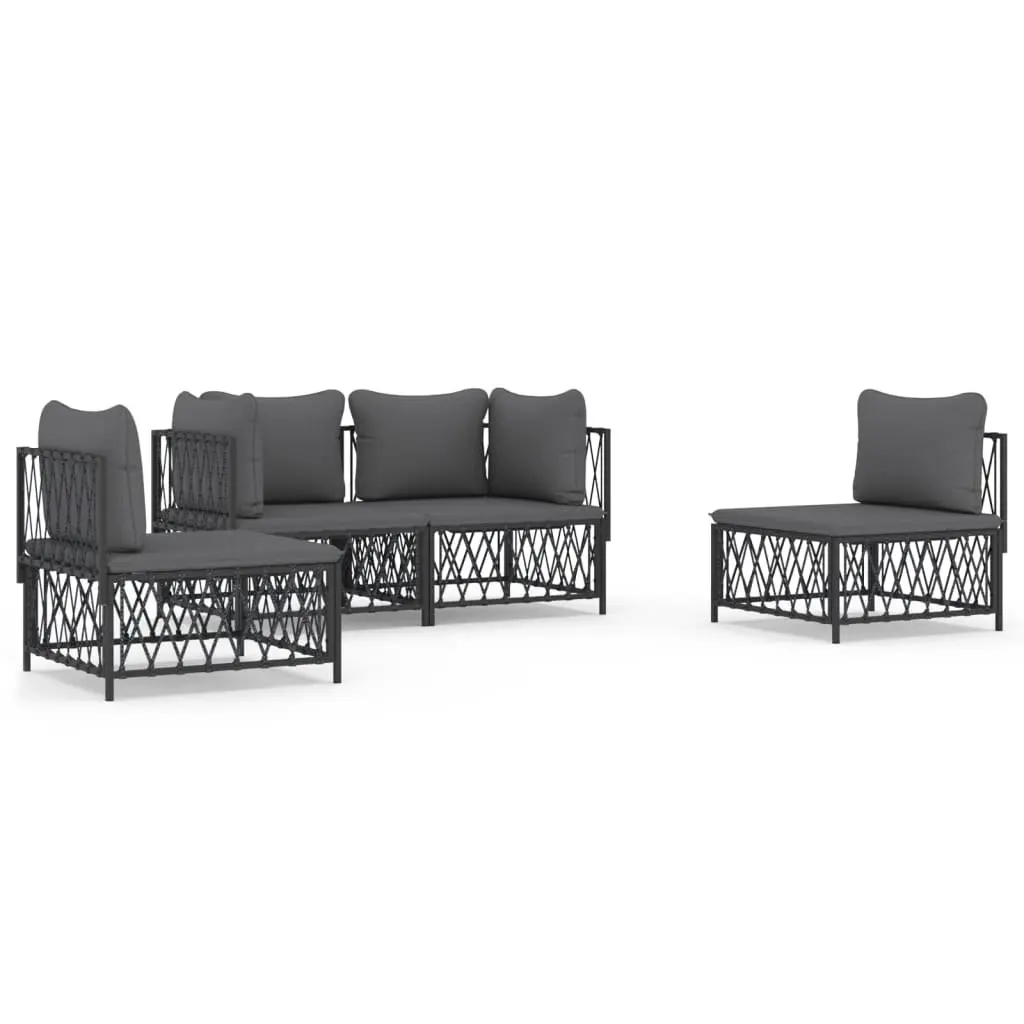 Garden Lounge Set 4 Piece Outdoor Furniture Anthracite Steel Frame Cushions