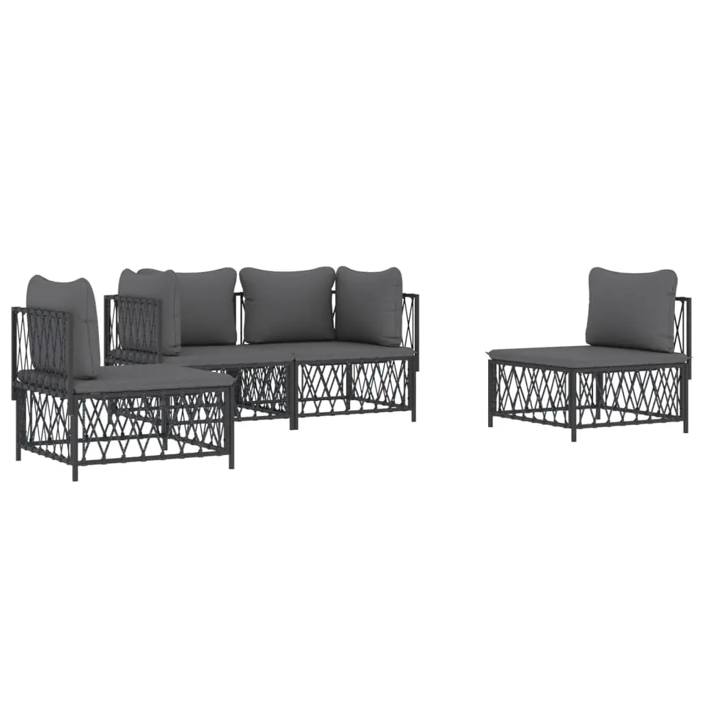 Garden Lounge Set 4 Piece Outdoor Furniture Anthracite Steel Frame Cushions