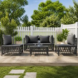 Garden Lounge Set 5 Piece Outdoor Furniture with Cushions Anthracite Steel Frame