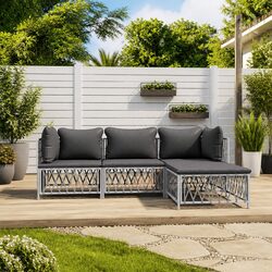 Garden Lounge Set 4 Piece Outdoor Furniture White Steel Frame Cushioned Sofa